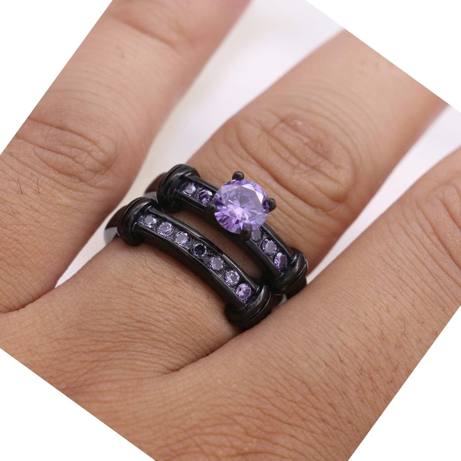 ringheart 3pcs Matching Rings His and Hers Ring Couple Rings Pruple Cz Womens Wedding Ring Sets Wedding Bands