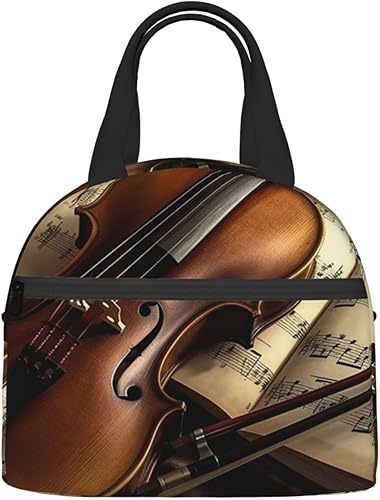 Miniatura 9 de NONHAI Bolsa de almuerzo con aislamiento para violín y libro, para mujeres y hombres, reutilizable, bolsa de almuerzo para trabajo de oficina