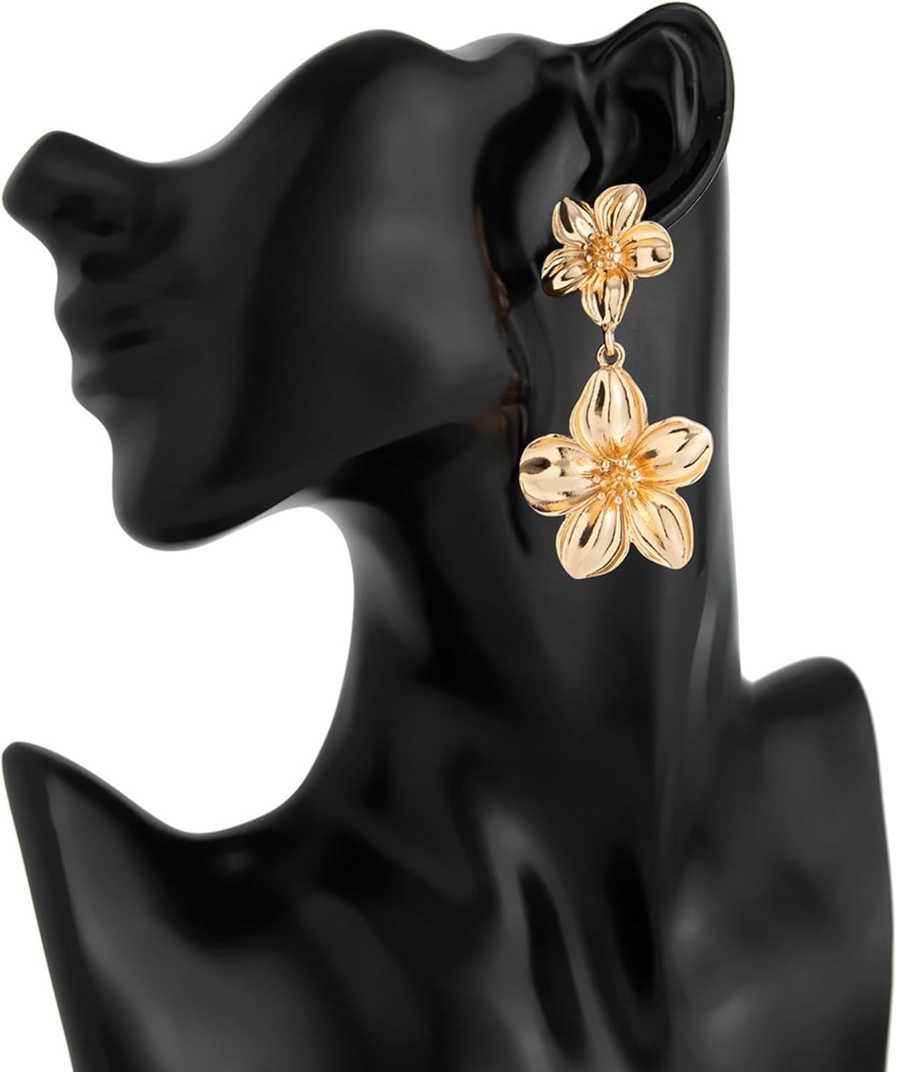 Frodete Large Double Flower Necklace Earrings Set for Women Chunky Gold Layered Floral Jewelry Boho Statement Necklace and Earrings Set - Image 7