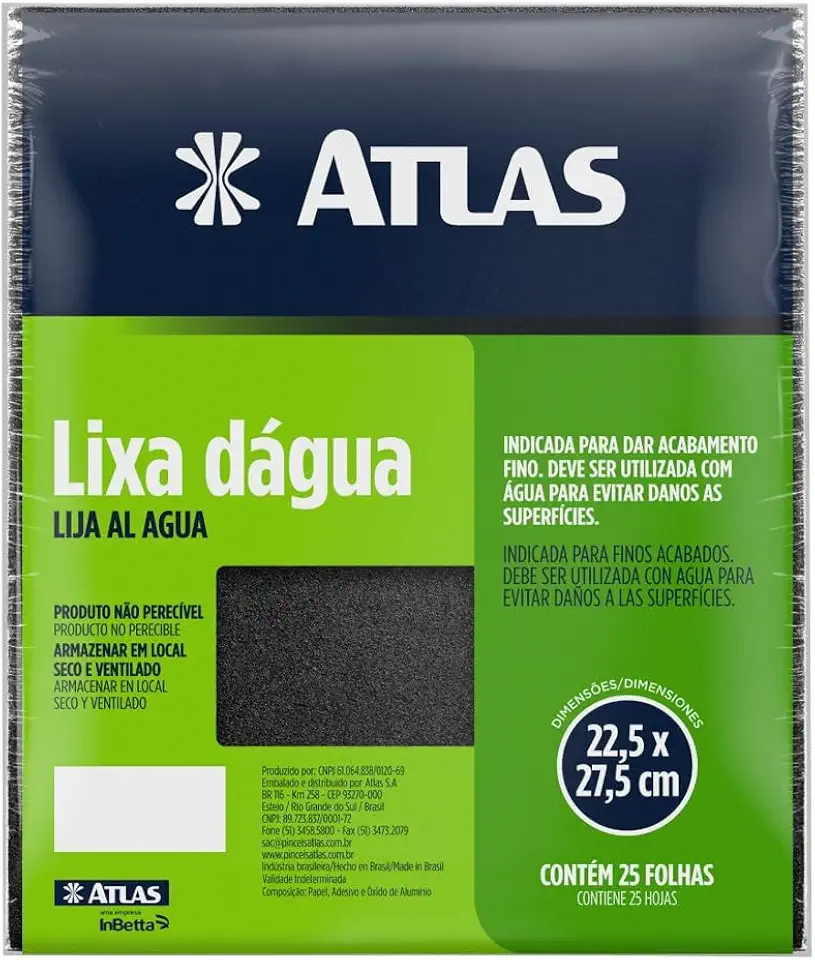 Atlas - Lixa D´água com Grão 360 e Verso em Papel, Tamanho 22,5 x 27,5 cm