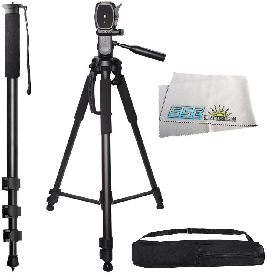 Professional PRO 70" Tripod 3-way Panhead Tilt Motion with Two Built In Bubble Leveling with Deluxe Carrying Case + 72 Inch Heavy Duty Monopod for Pentax K-01, K-3, K-5, K-5 II, K-5 IIs, K-7, K-S1, XG-1 Digital SLR Cameras