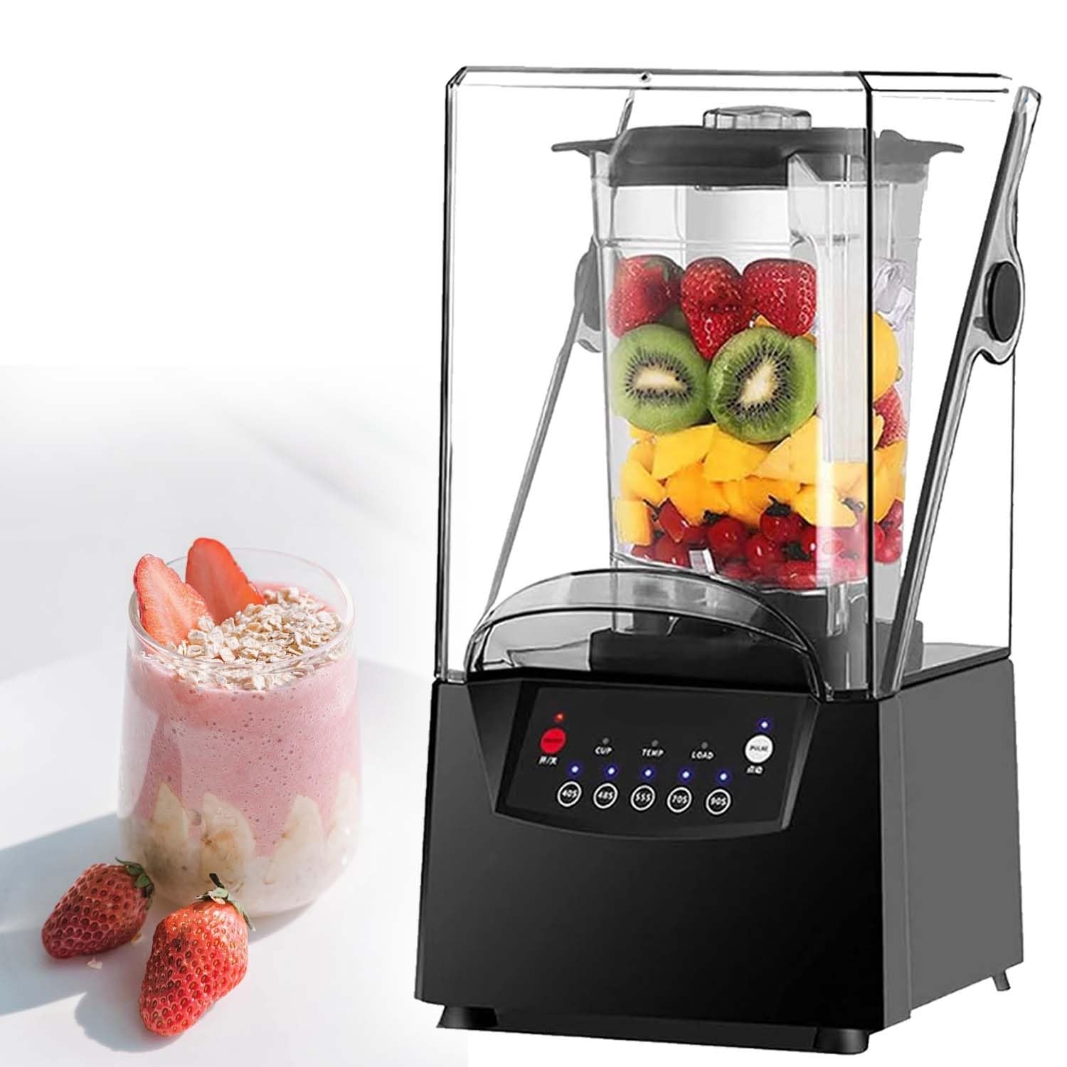 2200W Soundproof Blender with Quiet Hood, 2L Large Jar, Commercial Smoothie Maker for Cafes, Frozen Ice Crushing, Nut Butters, Juices, 17000RPM High Power Cleaning