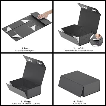 RYDDOY Black Gift Box, 9.5x6x3'' Gift Boxes with Lids for Presents | Magnetic Closure, Collapsible Groomsmen Proposal Box for Birthday, Christmas, Graduation, Gift Packging Contains Ribbon, Card