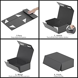 RYDDOY 5 Pack Black Gift Box, 12x6x4\'\' Gift box for Presents with Lids Magnetic Closure Rectangle Collapsible for Groomsman Proposal Box, Wedding, Christmas, Halloween, Birthday Gift Packging