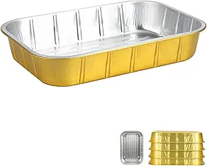 Aluminum Foil Pans,9x13,Heavy Duty Aluminum Pans, Disposable, Gold Foil Pans, Catering Pans, Deep Container for Heating, Baking, Cooking, BBQs, Parties, Storing,118oz (5 Pack)