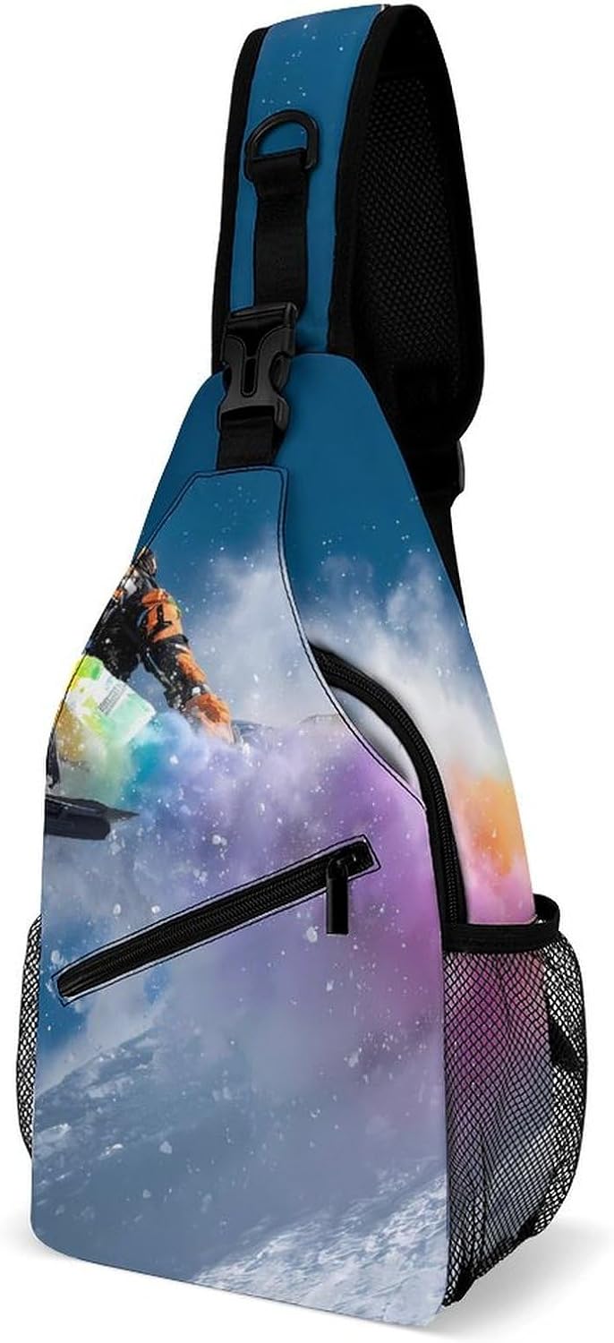 Snowmobile Player Sport Men Crossbody Sling Backpack Chest Bag | Travel Fanny Pack,Hiking Daypack,Print Shoulder Bags