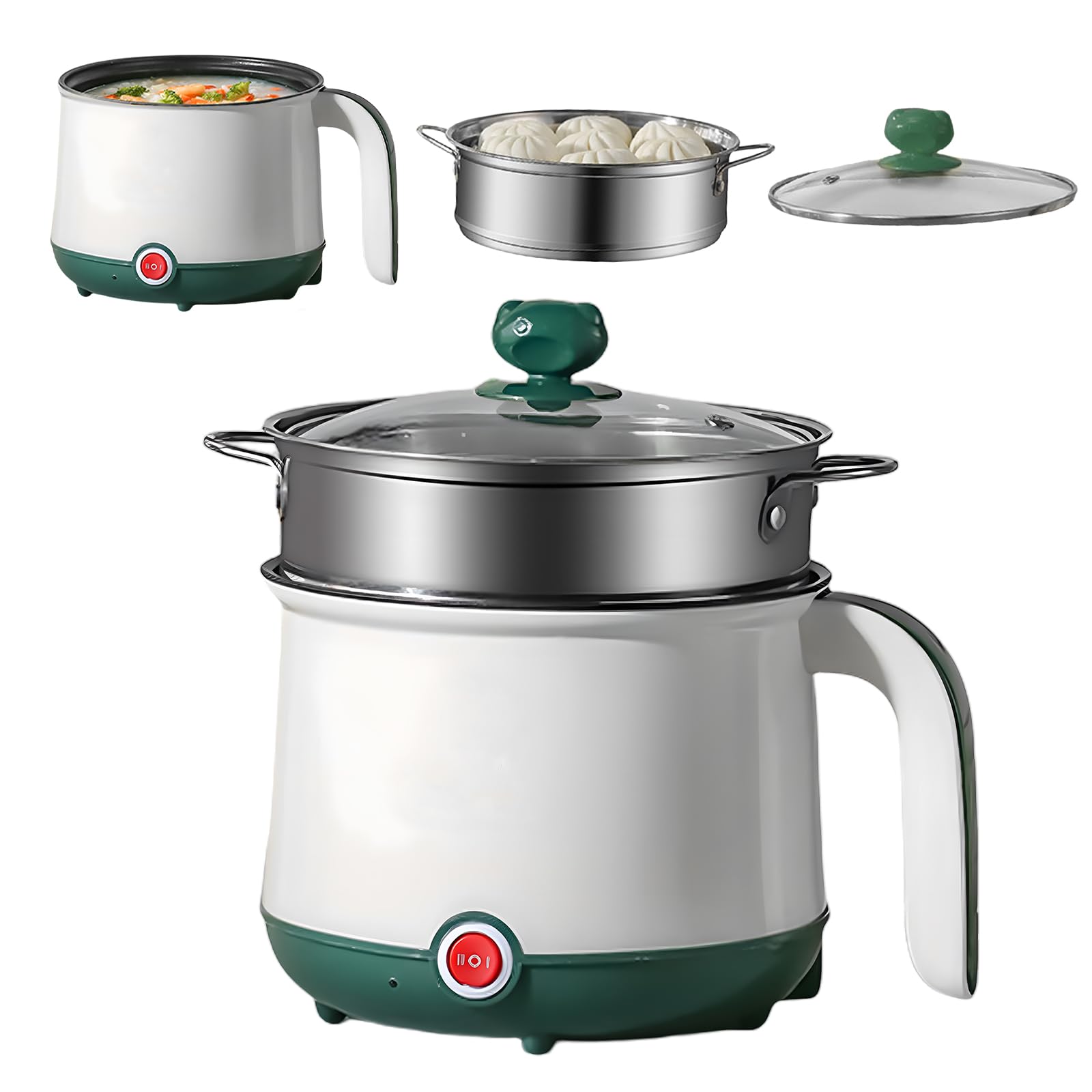 Olla Eléctrica, 1.8 L Olla Caliente Eléctrica Y Vaporizador, Cocina Eléctrica De Pasta, Mini Olla Antiadherente Multicocina Para Filetes, Fideos, Sopa, Huevo, Avena, Ramen, Pasta