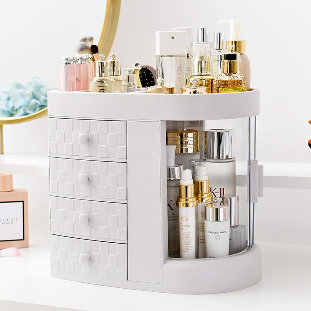 Caja Organizador de Maquillaje, Organizador de Cosméticos, Compartimento de Almacenamiento de Cosméticos con Múltiples Funciones Saludable, White