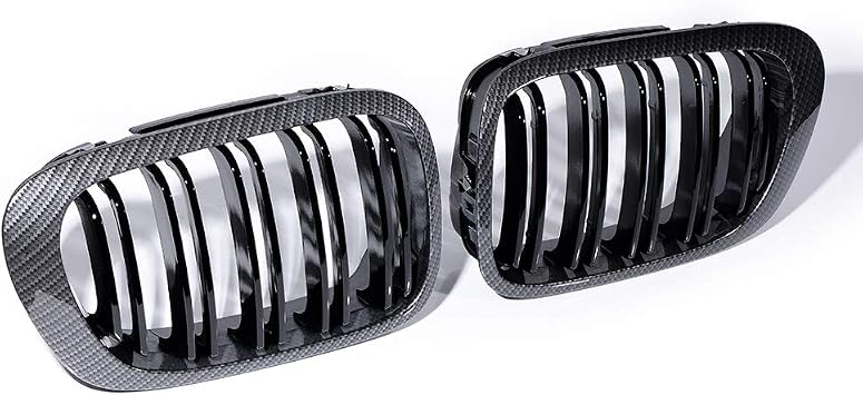 1 Pair Euro Style Front Kidney Grille Grill CARBON FIBER Compatible with BMW E46 M3 328i 325Ci 330Ci 3 Series 2DR 1999-2002, Dual Slats