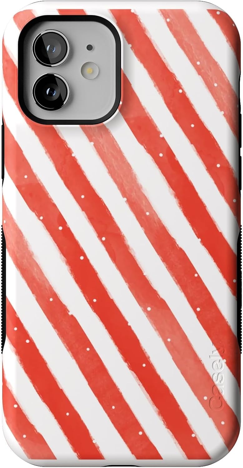 Casely iPhone 12/12 Pro Case | Candy Cane Lane | Peppermint Stripes | Compatible with MagSafe | Bold Protective Case Design