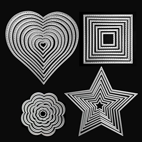 Virine Die Cuts Cutting Dies Heart Square Flower Star Metal Embossing Stencils Template Mould for Card Scrapbooking and DIY Craft 4 Set 32 PCS