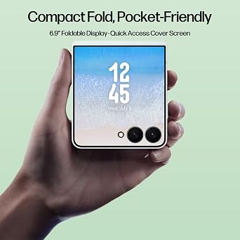 Samsung Galaxy Z Flip7 AI Cell Phones, 5G Foldable Unlocked Android, 256GB Smartphone with FlexCam, 6.9 AMOLED, Triple Camera, International Model 2025, Mint, Bundle Wireless Charger & Clear Case