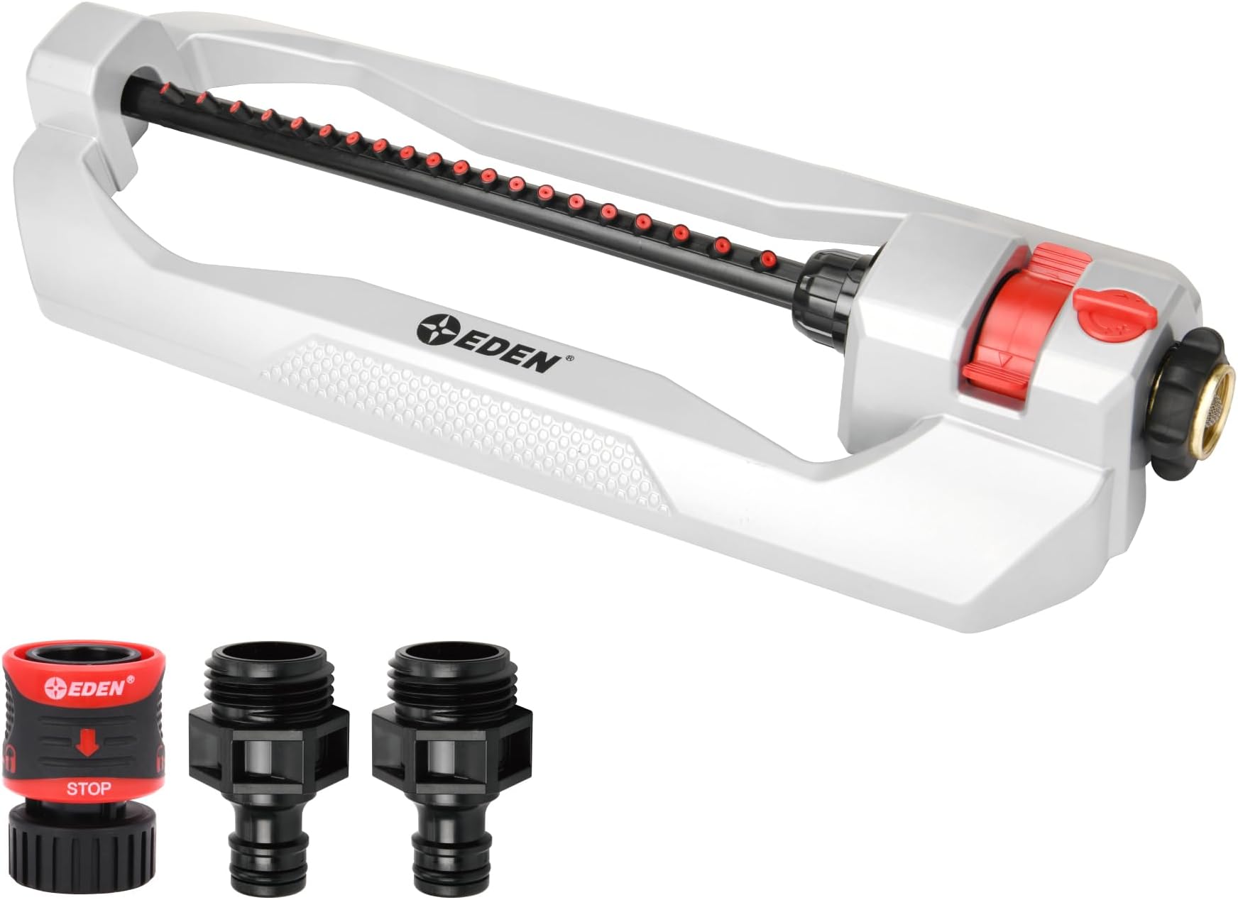 Eden94111 Lawn&Garden Metal Oscillating Water Sprinkler for Yard W/Quick Connect Starter Set 4,400 Sq Ft Coverage, Heavy Duty