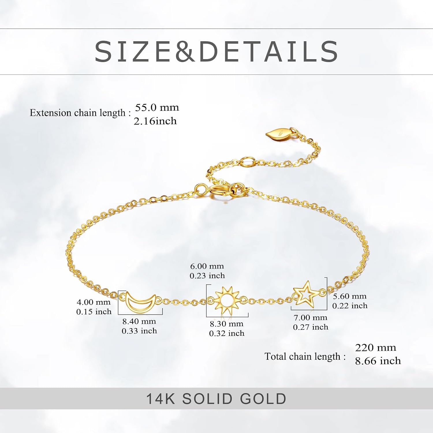 KECHO 14k Gold Thin Chain Bracelet Fine Jewelry Birthday Gift for Women
