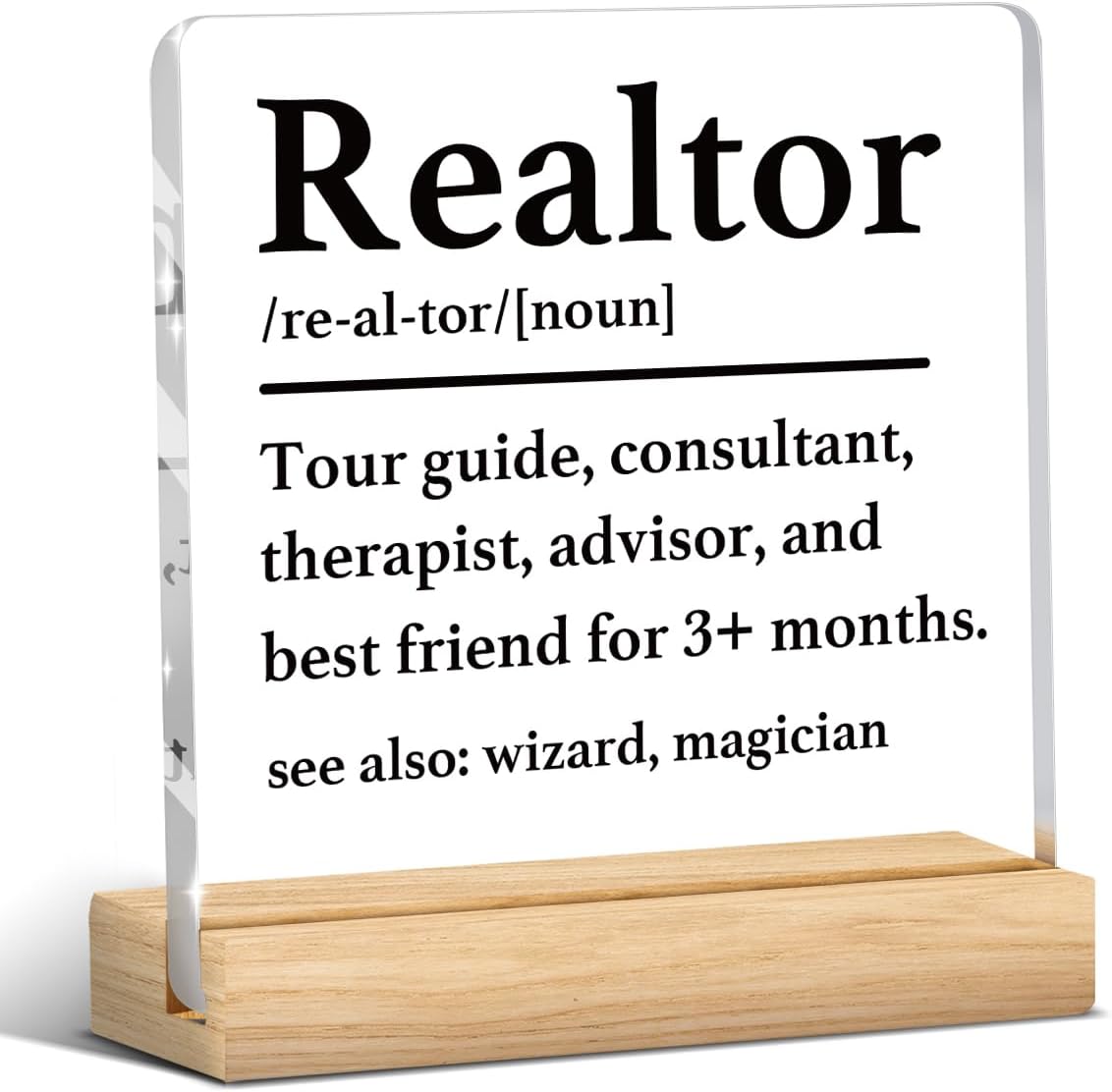 Realtor Gifts, Funny Realtor Gifts for Women, Real Estate Agent Gift, Realtors Office Desk Decor for Women, Realtor Definition Acrylic Sign Office Bedroom Shelf Table Decor 4x4 Inch
