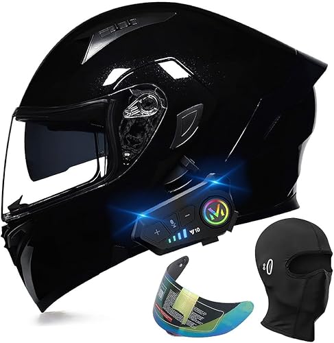 Vista 10 de Casco modular de motocicleta Bluetooth, aprobado por DOT, casco de motocicleta de cara completa, casco de doble visera con altavoces duales