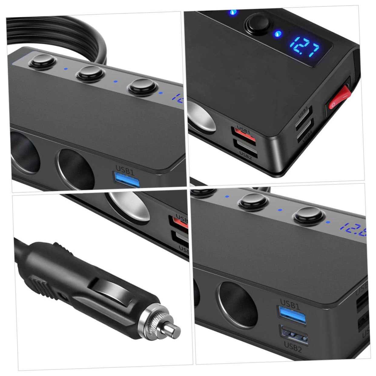Angoily 180w Cargador De Coche USB y De Mechero Adaptador De División De De Protección contra Sobrecarga Compatible Dispositivos Móviles