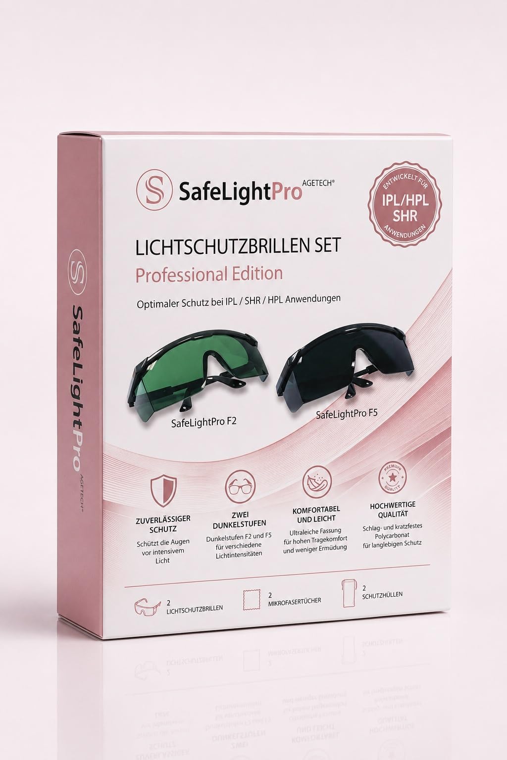 SafeLightPro Professional Edition F2/F5 zestaw okularów przeciwsłonecznych do usuwania włosów IPL/SHR/HPL, 250-3000 nm, z ochroną UV-C
