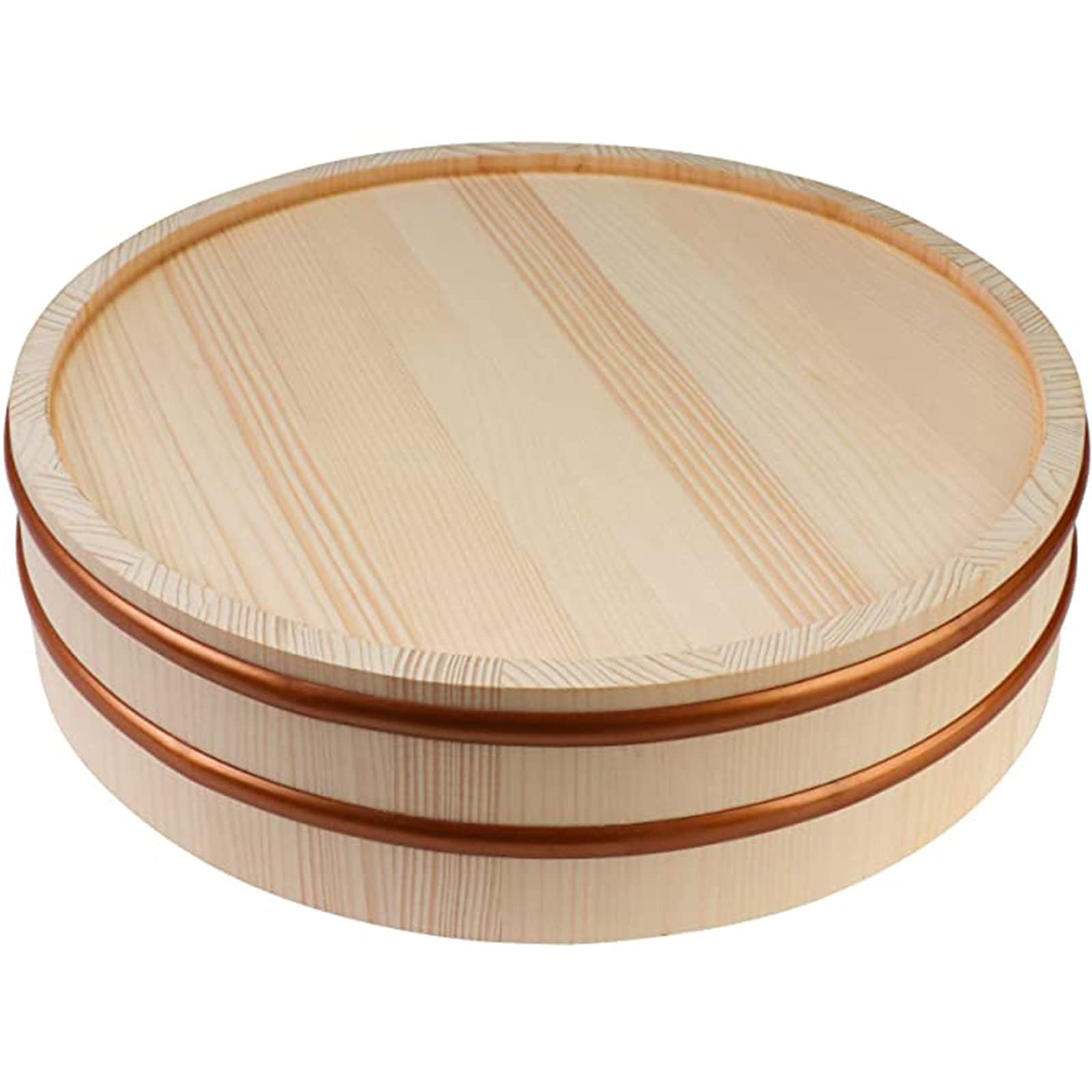 Cuenco de arroz de sushi de madera, bañera para mezclar arroz de sushi con bandas de cobre, kit de accesorios para servir sushi para cocina de restaurante de sushi, 30 cm/11,8 pulgadas (39 cm/15,3 p
