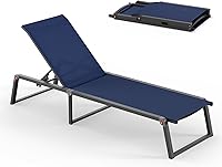 Oasbira Foldable Aluminum Chaise Lounge Chair Outdoor - 5-Position Recliner, No Assembly, 400lb Capacity Poolside Sun Lounger Navy Blue