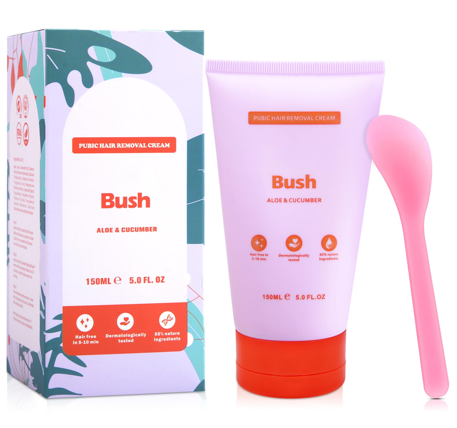Bye Bye Bush Crema Depilatoria Hombre Mujer, Crema Depilatoria Corporal con Aplicador De Espátula, 150ml, Íntima Rápida e Indolora para Las Piernas de la Cara Axilas (One Size, B)