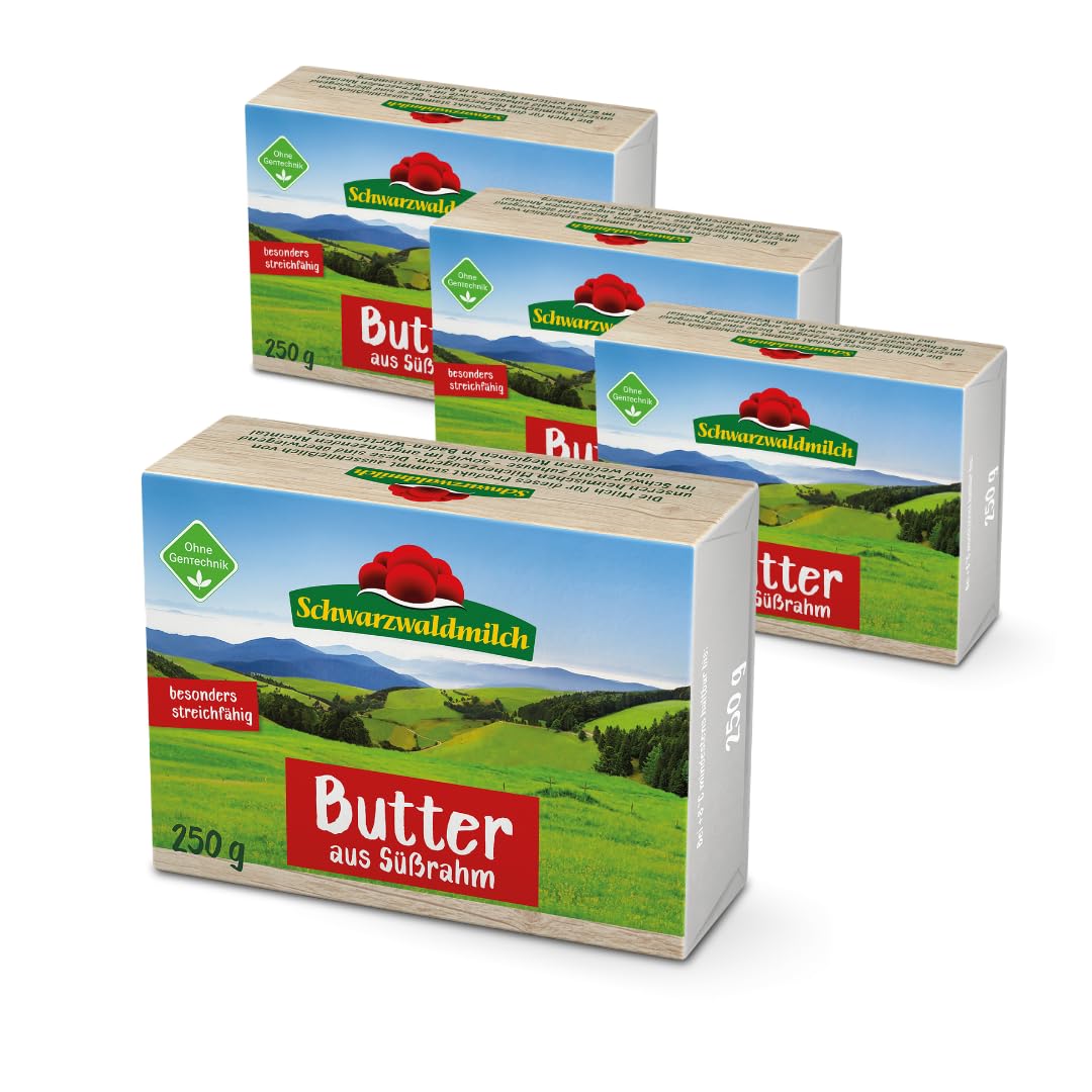Schwarzwaldmilch Süßrahmbutter 250g – Besonders mild & streichzart, ohne Gentechnik, ideal für Brot, Backen & Kochen, 4 Packungen á 250 g