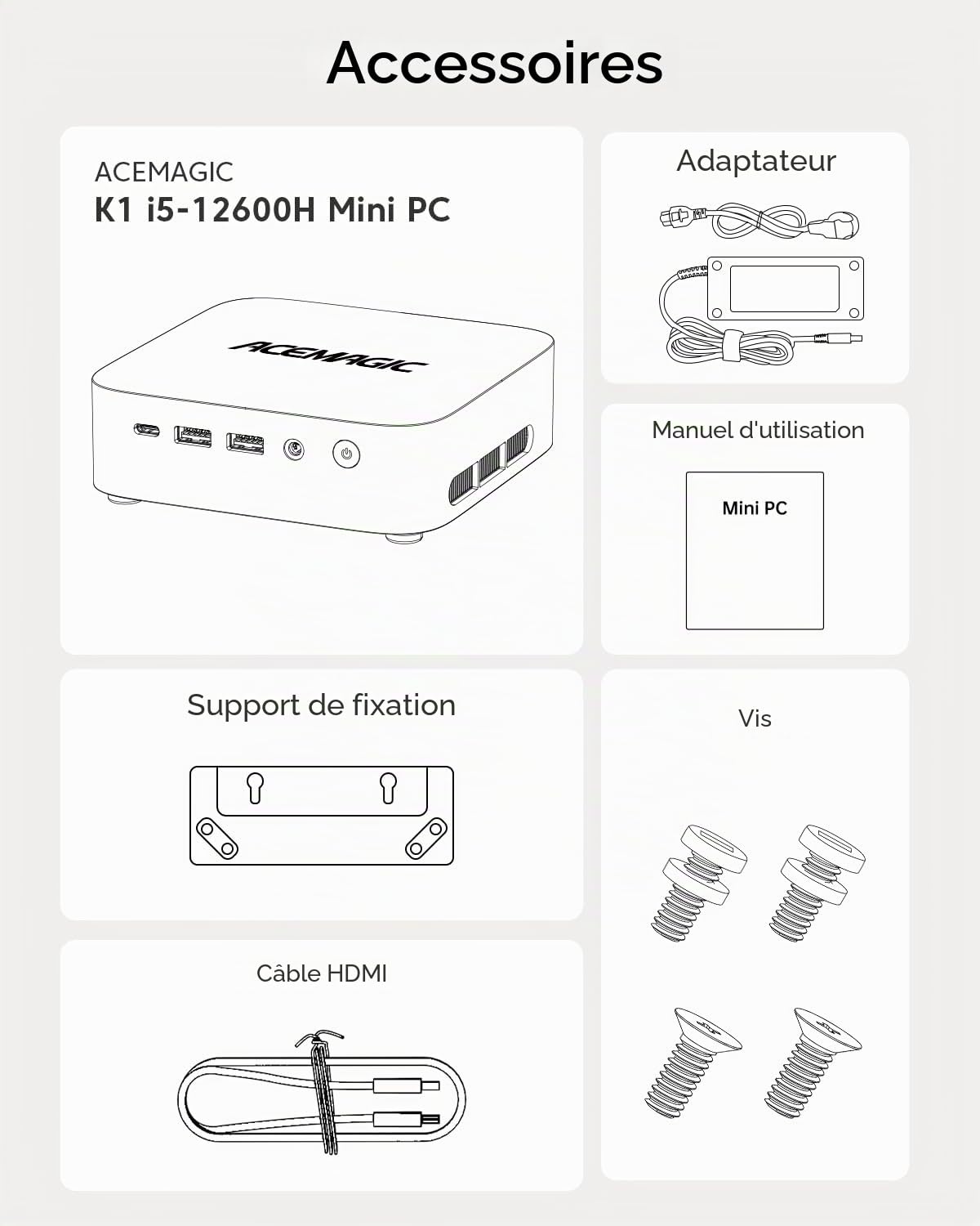 ACEMAGIC K1 Mini PC Intel Core i5-12600H 32Go DDR4 1To SSD jusqu'à 4,5 GHz | Windows 11 pro Mini Ordinateur Bureau, Triple écran 4K, WiFi 6, Graphique Ιntel Iris XE, BT 5.2, Adapté aux usages de bureau.