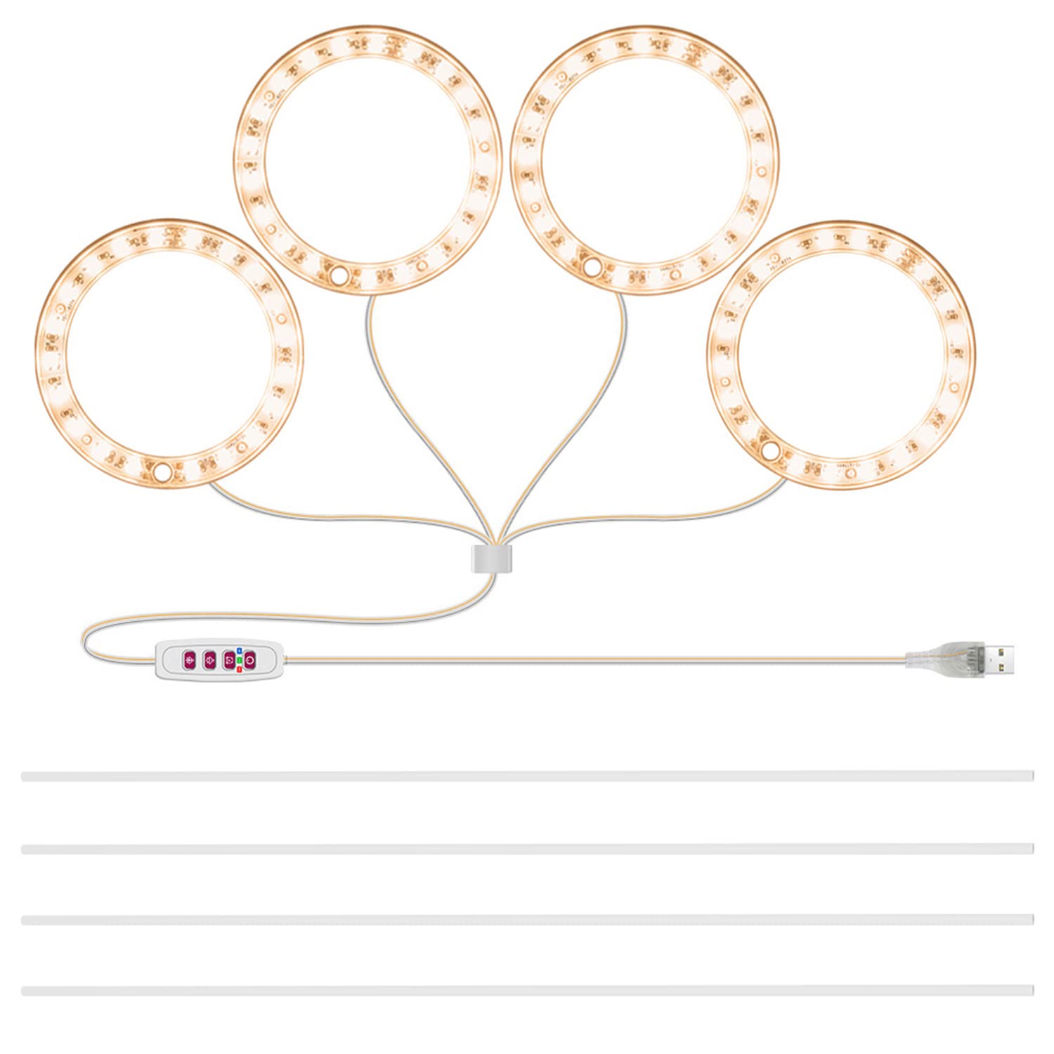 Grow Light, Rosnek Plant Grow Lights, Full Spectrum Plant Lamp Sunlight with Timer Dimmable Switch, USB Halo Light for Indoor Plants Greenhouse Succulents Seedlings Small House Plant, 4 Ring Head