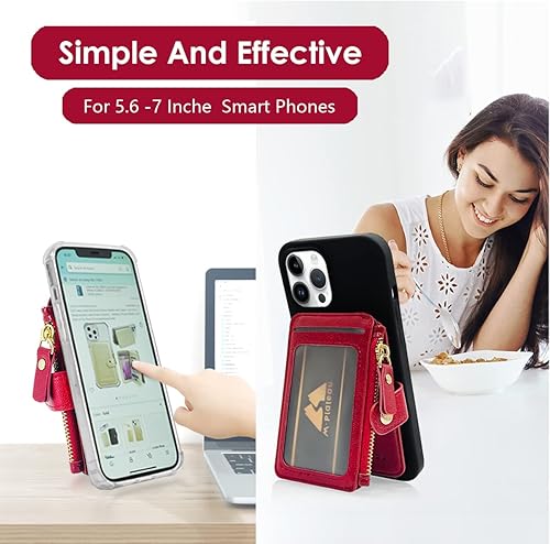 Miniatura 4 de M-Plateau Tarjetero para funda de teléfono con cierre de botón para mujer, con cremallera, monedero con 6 ranuras para tarjetas y ventana de