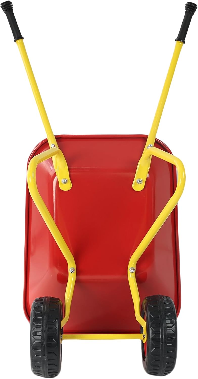 Children's Metal Wheelbarrow, Children's Heavy, Metal Structure Wheelbarrow, Steel Tray, can be Used in Gardens, Loading Leaves, Soil, Sand, etc. (red) (Red + ABS+Steel(Q235))