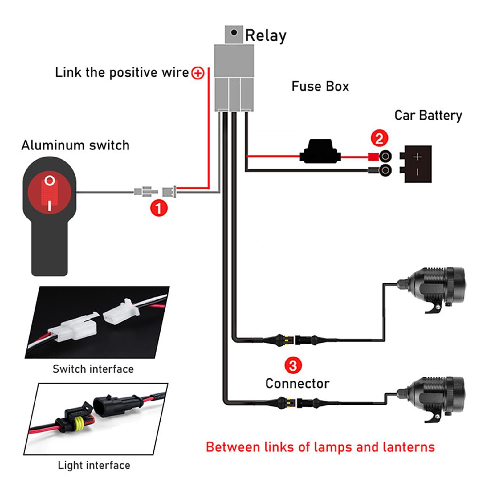 Fenteer Kit de Cableado para Motocicleta, Interruptor Universal, Accesorios de Iluminación, Cable de 1.6M