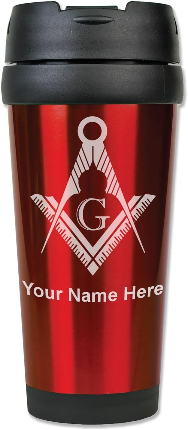 LaserGram 16oz Coffee Travel Mug, Freemason Symbol, Personalized Engraving Included (Red)