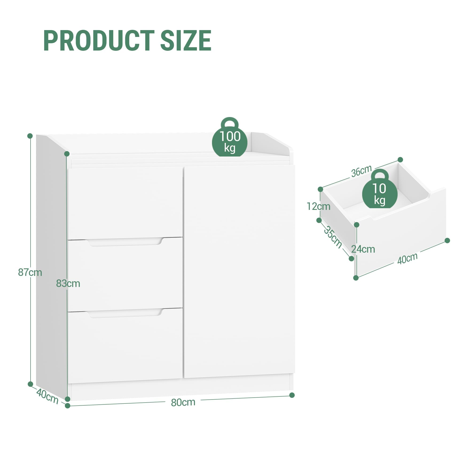 Hzuaneri Cassettiera, 3 cassetti, Cassettiera Camera da Letto con Piano di Lavoro, Mobile Ingresso, Stile Moderno, Adatto per Soggiorno, Camera da Letto, Corridoio, 40 x 80 x 87 cm, Bianco DC12303X