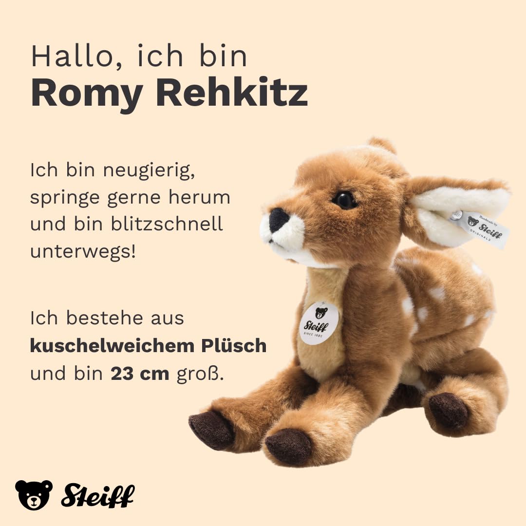 Steiff Kuscheltier Romy Rehkitz, Süßes Stofftier mit Kunststoffaugen, Kinder, Jungen & Mädchen, Plüschtier 23 cm, Hellbraun, 073991