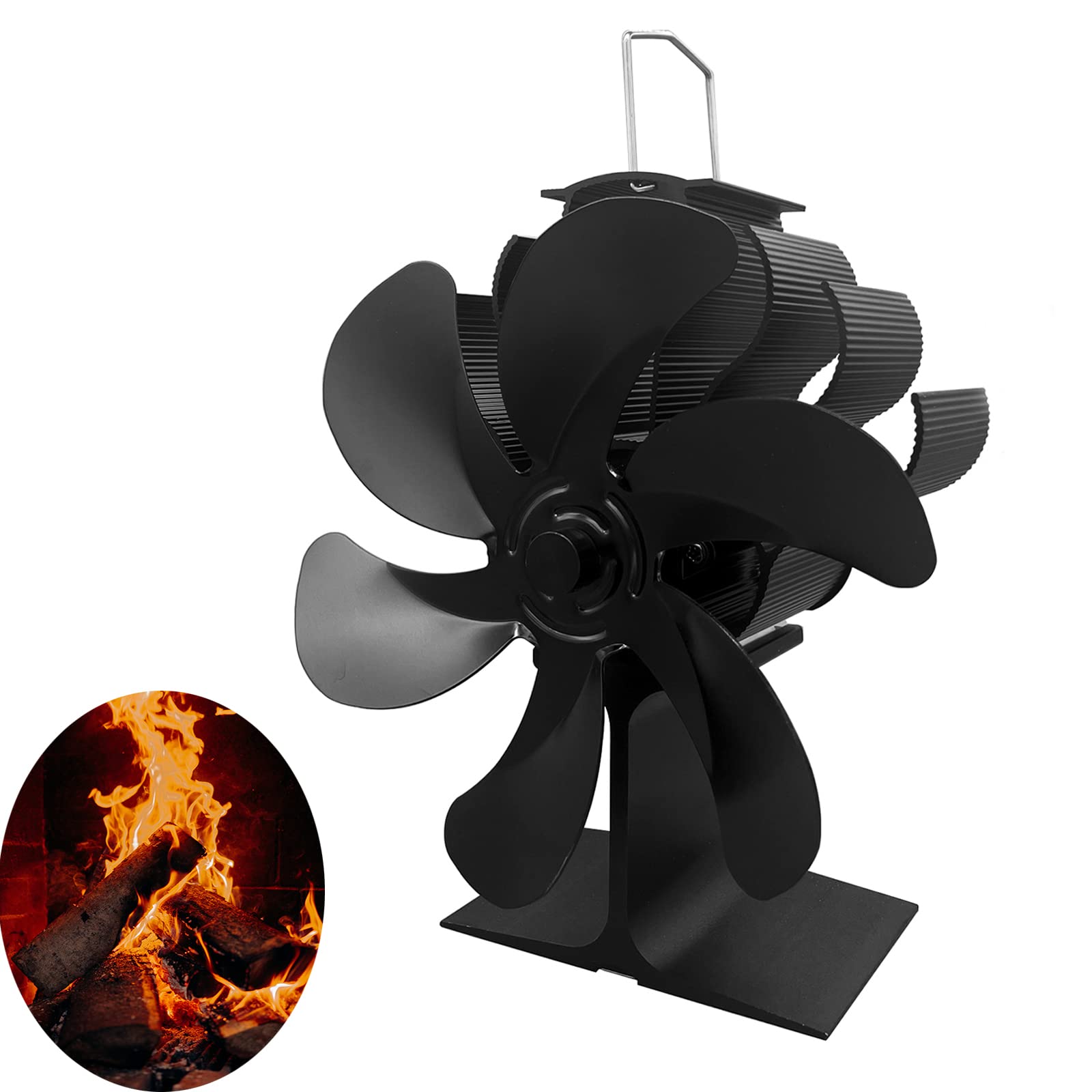 Ventilateur de Poêle à Bois à 6 Pales,Ventilateur de Cheminée,Ventilateur Sans Puissance,Ventilateur de Poêle à Chaleur
