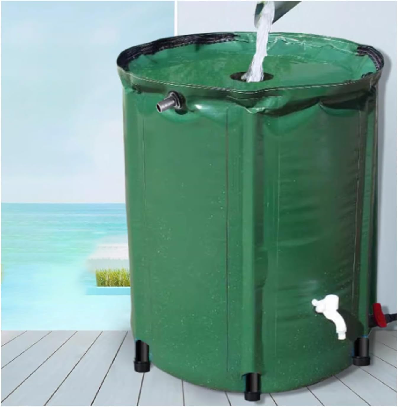 Water Catcher Container with Filter Spigot，Water Barrel, Foldable Rainwater Collect System，PVC Folding Rainwater Collection Barrel, for Terraces, Patio，Garden Outside(160L)