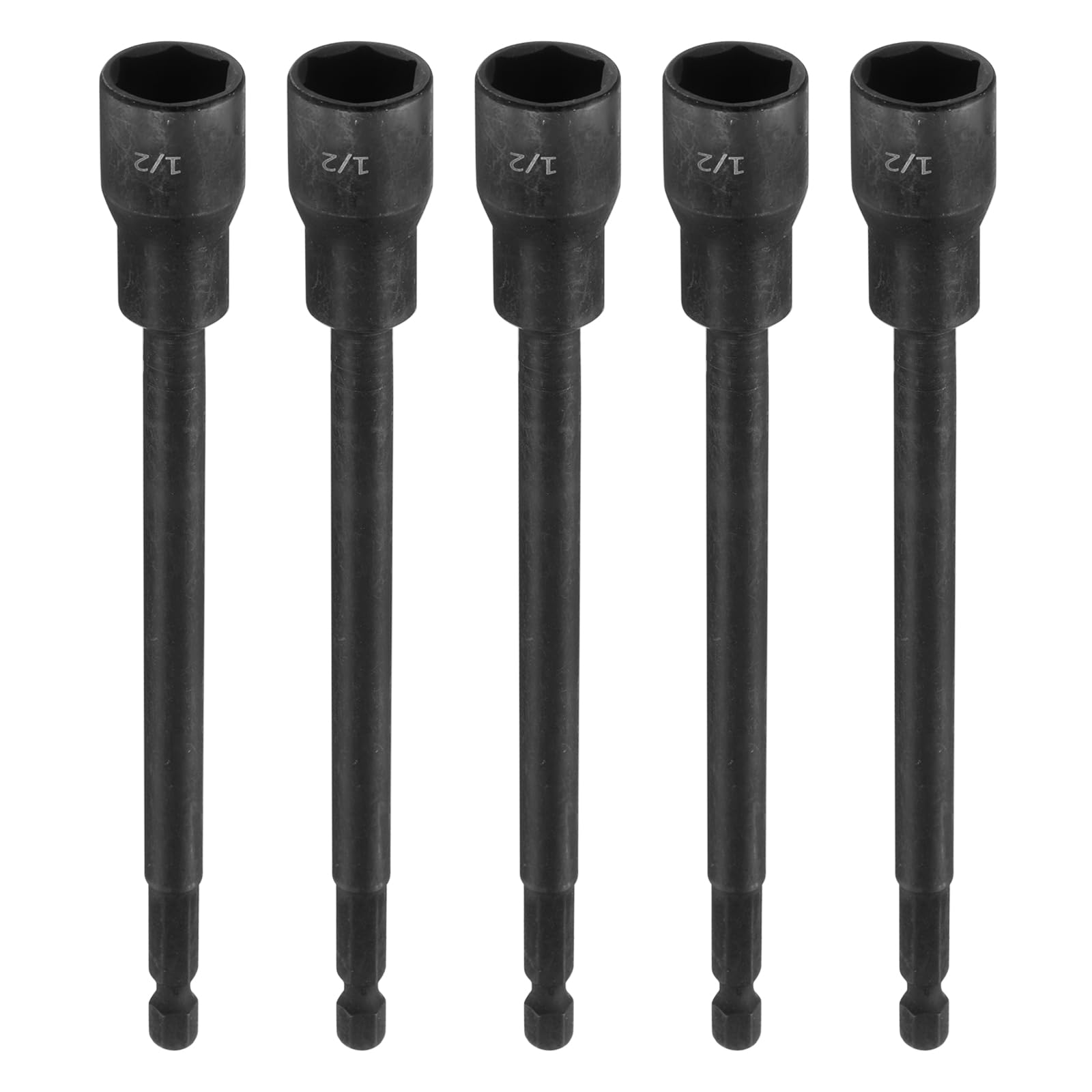 sourcing map 5pcs Hex Nut Driver Drill Bit 1/2" 6-Point Socket 1/4" Hex Shank Magnetic Setter CR-V Steel Bolt Sockets for Power Drills Impact Drivers, 5.91" (150mm) Long
