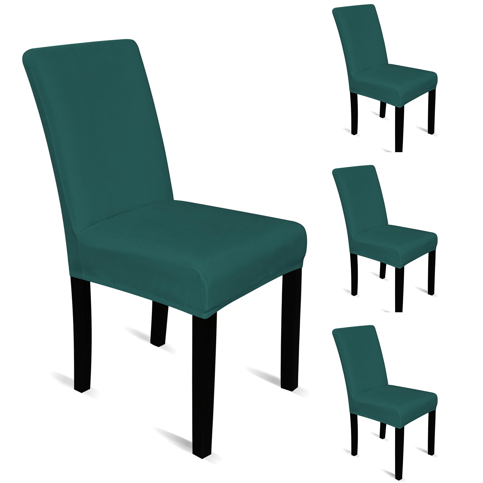 Trimming Shop Velvet High Back Dining Chair Covers, Turquoise, Pack of 4