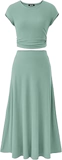 BTFBM Summer Outfits For Women 2026 Two Piece Sets Casual Crew Neck Short Sleeve Cropped Spring Tops Midi Skirt Lounge Set Price In India