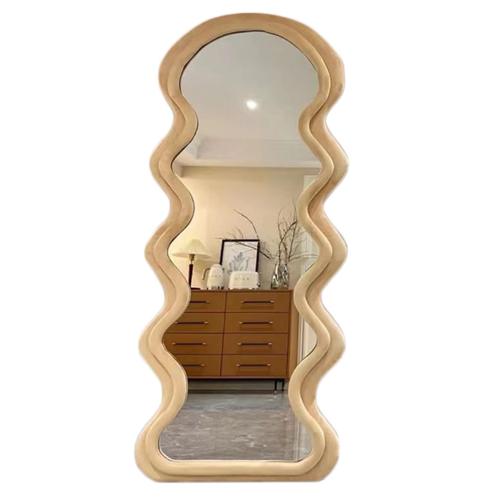 FGXHHS Mirror Full Length Wall with Ornate Frame No Distortion for Bathroom Bedroom Entryway Living Room(Pale Latte,160x60 cm)