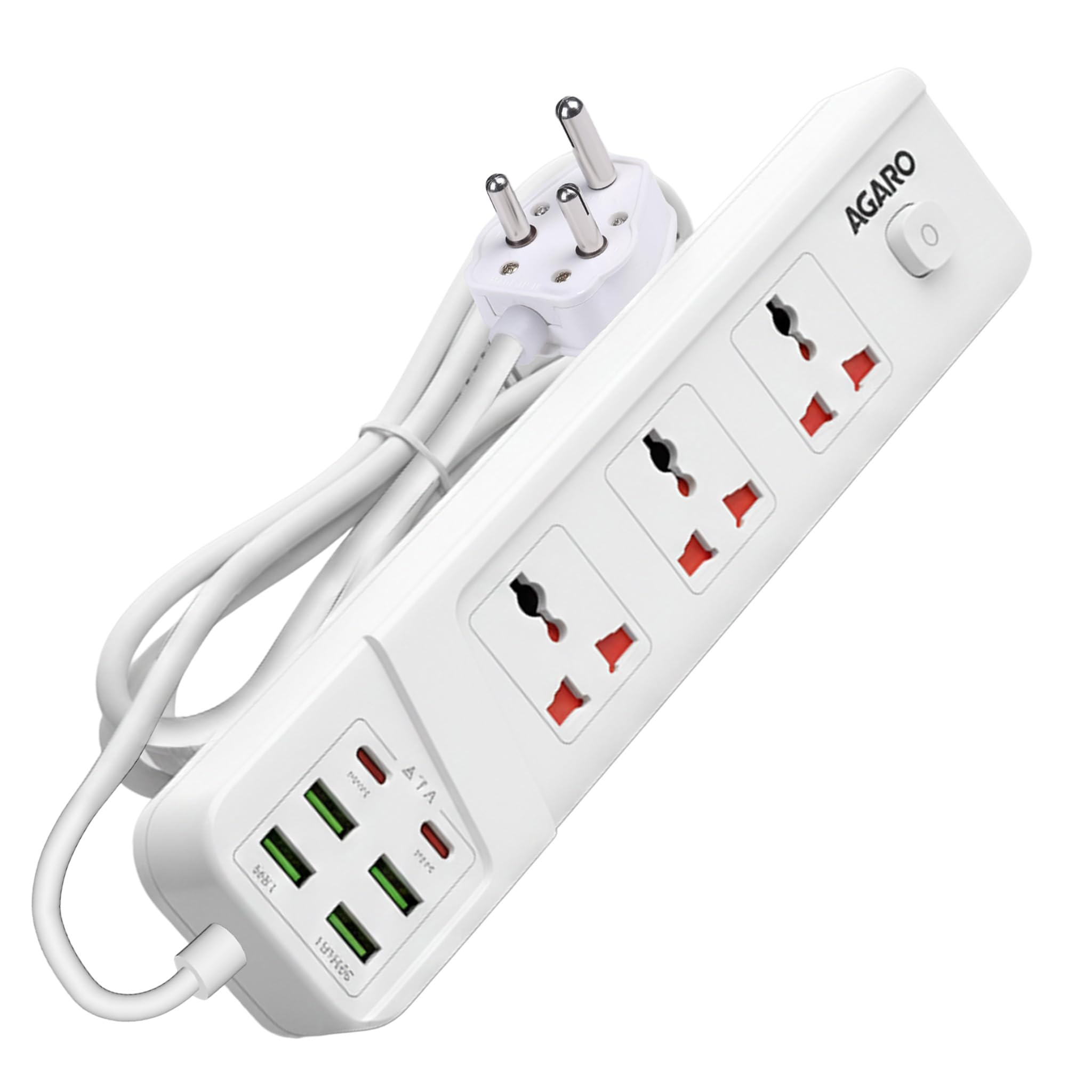 AGARO Regal Extension Board 3 Universal Sockets, 4 USB + 2 Type-C Fast Charging, 2500W, Overload & Surge Protection, Master Switch, 6ft Heavy-Duty Cord, Multi-Device Charging for Home/Office-image-37