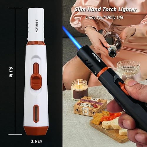 Miniatura 3 de PROMISE Encendedores de butano, recargables, llama de un solo chorro para velas, parrilla, barbacoa, camping, encendedor sin gas (blanco nuevo)