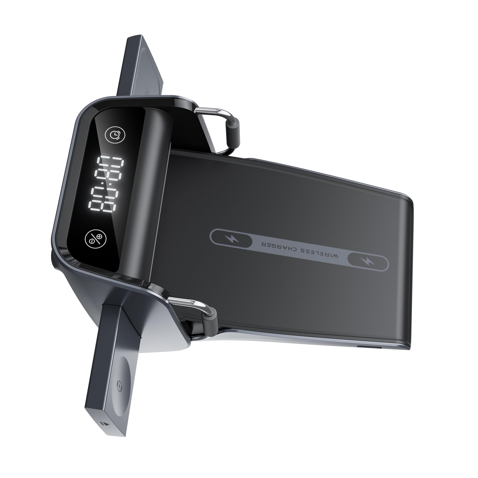 Supporto Ricarica induttivo per Telefono, Auricolari e Smartwatch, Stazione Alimentazione da Tavolo da 15 W con Orologio Digitale e Supporto per la Visualizzazione Orizzontale Dock Ricarica