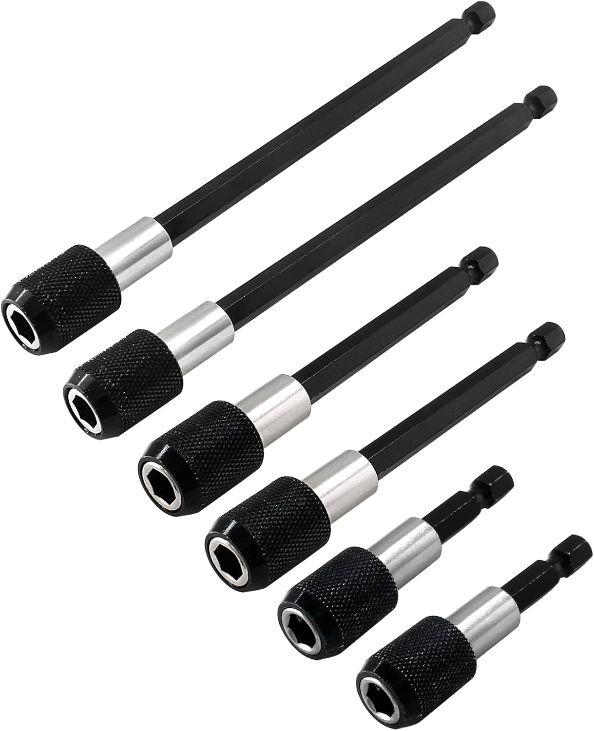Litoexpe 6 Pcs Drill Bit Extension, Quick Release Bit Holder Magnetic Drill Extension Bit Holder with 1/4” Hex Shank for All 1/4-Inch Drive Bits (2 Inch, 4 Inch, 6 Inch - Black