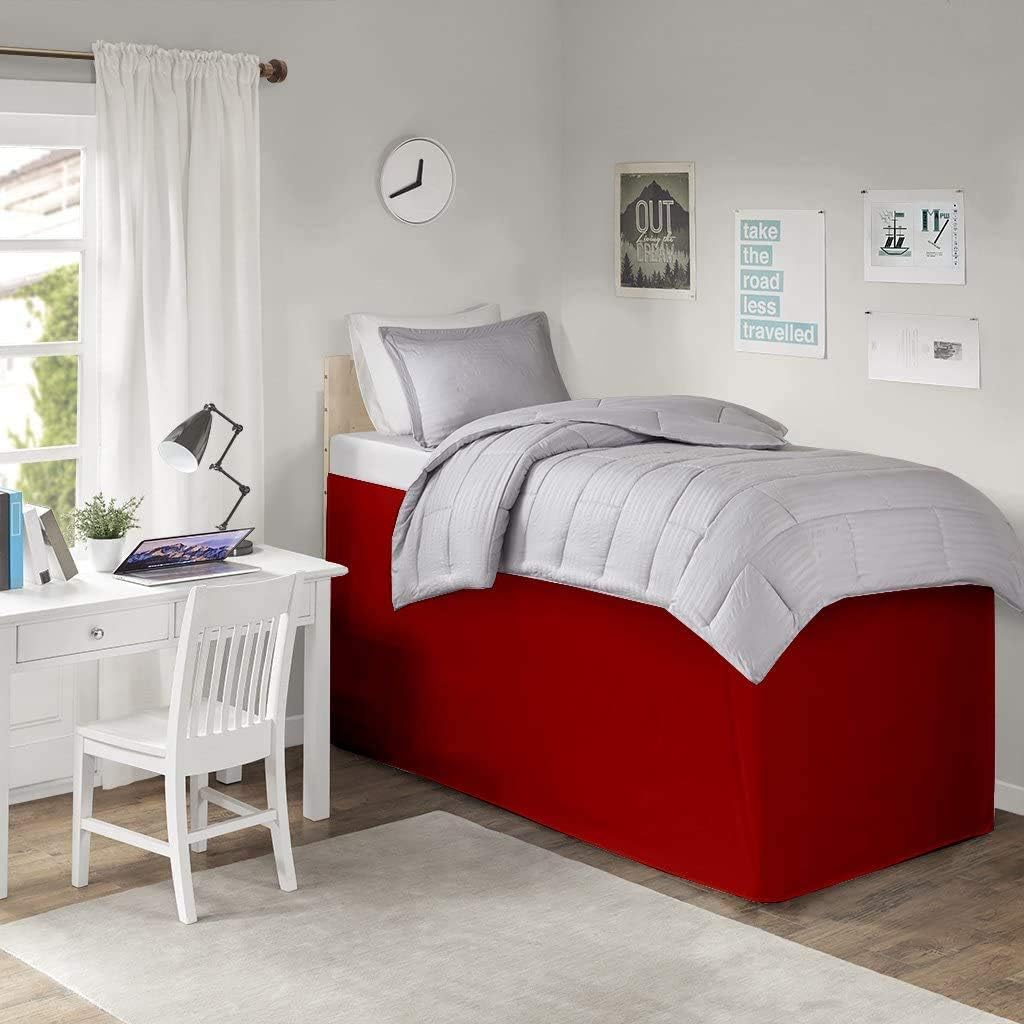 Tailored Dorm Sized Bed Skirt-Extra Long Bed Skirts Twin XL Dorm-Dorm Bed Skirt-Light Gray Dorm Bed Skirt-Dorm Room Bed Skirt Twin XL 21 Inch Drop Box Pleated Skirt Dust Ruffle 100% Microfiber