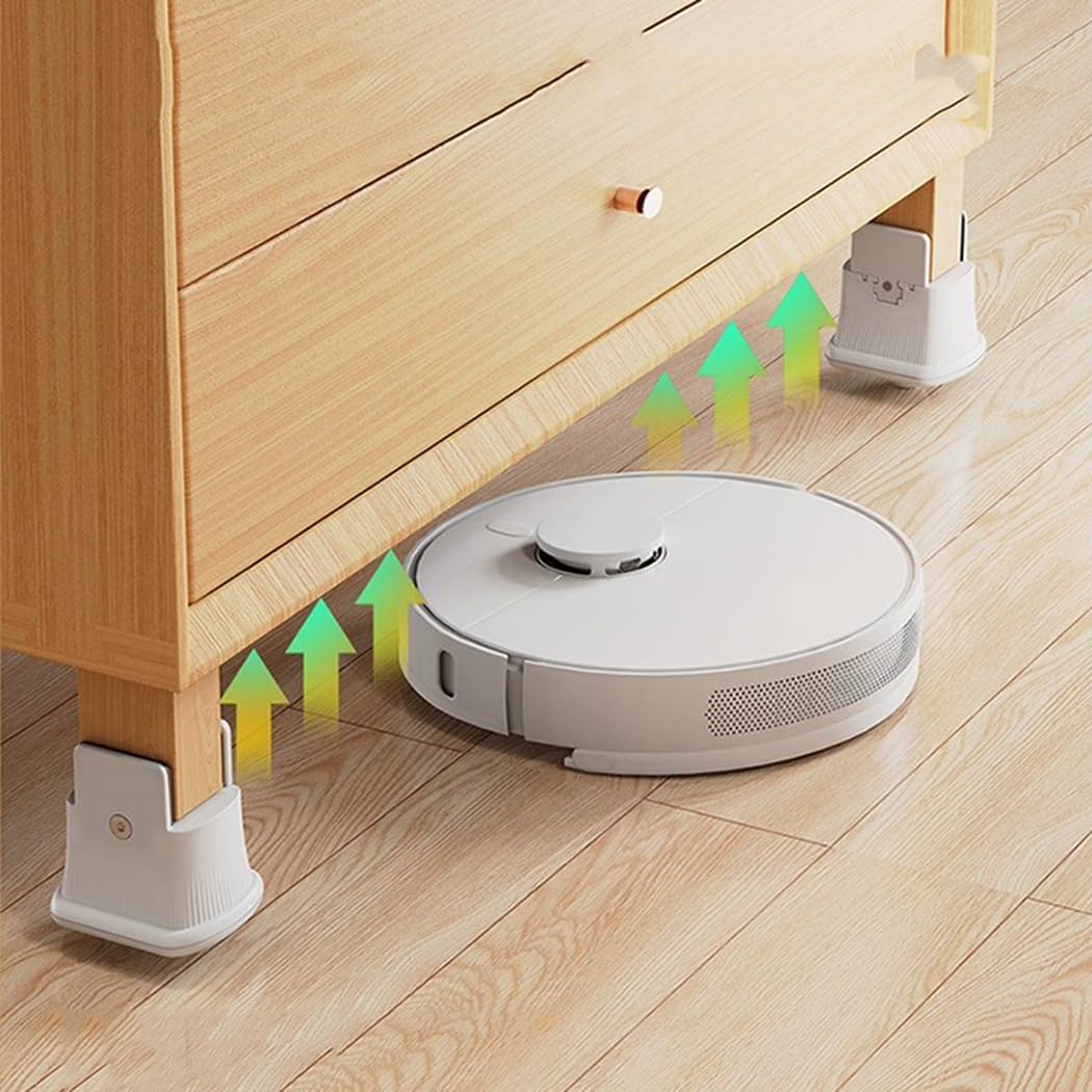 Set di 4 alzate per letto e divano, altezza 6 cm, per mobili resistenti, colore: bianco/grigio