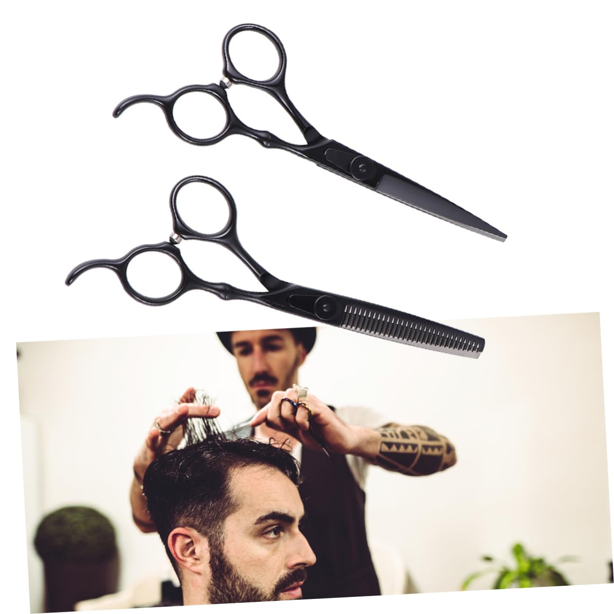 Set in Acciaio Inox 2 Pezzi Forbici Parrucchiere Professionali | Nero, Pettine Incluso, Uso Salone e Casa, Taglio Liscio Impugnatura Facile