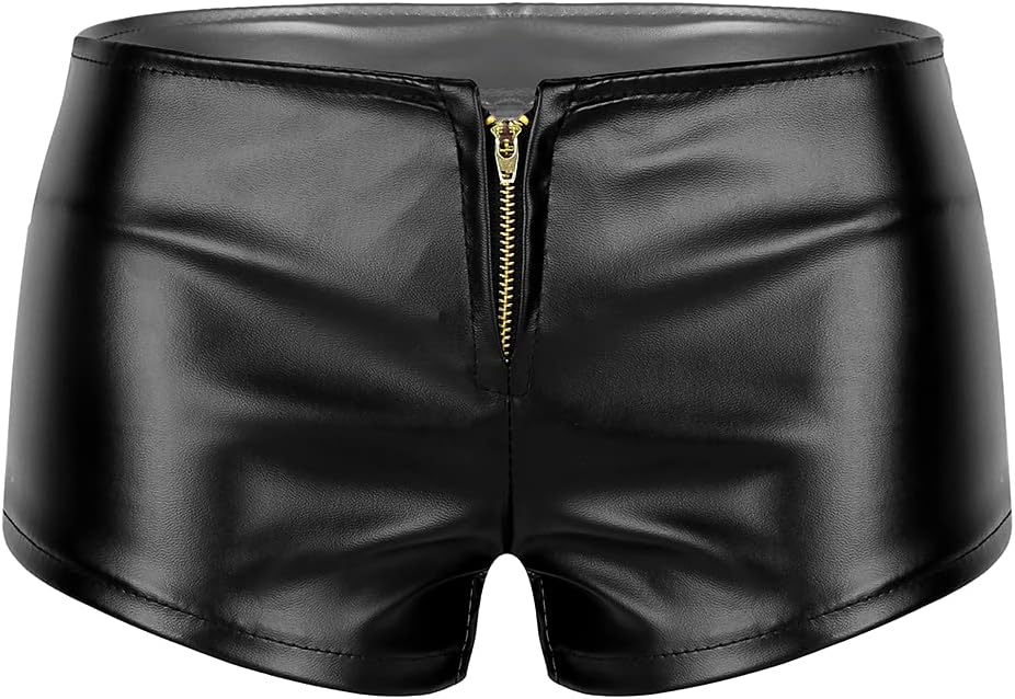 Womens Shiny Metallic Booty Shorts Low Waist Zipper Front Hot Pants Rave Dance Bottoms Clubwear