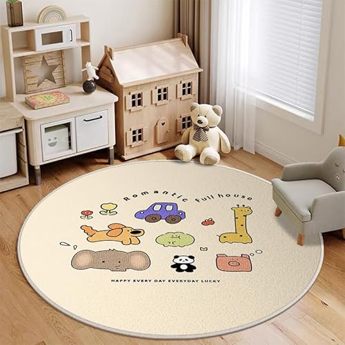 YATOLA Alfombras Redonda Alfombra Habitación Lavable Muy Suave para Salón o Dormitorio, Esponjosa de Cama Infantil Lavable Bebe Niña Niño De Juego Motivo Verde Animal Unicornio Gato (Beige, Ø60cm)