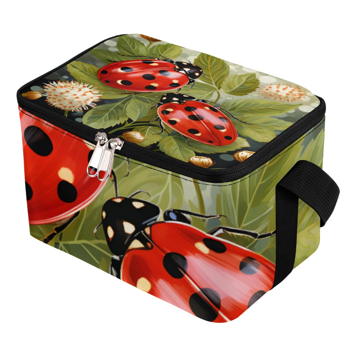 GzLeyigou Lunch Bags for Women Men 9 Cans,Ladybird Hot & Cold Food Delivery Bag Insulated Grocery Bag Insulated Lunch Box Red Cooler Bag for Office Work Picnic Beach